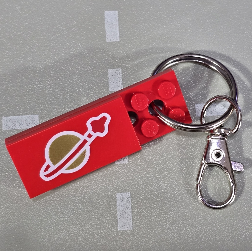 Lego Keychain Classic Space Logo 2x6 Red Vintage Astronaut Key Chain Gold Moon